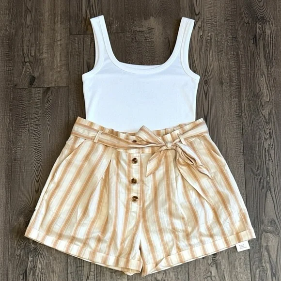 CUPSHE Apricot Stripe Tie Waist Pocket Shorts Cotton Women’s Sz XL High Rise New - Picture 11 of 11